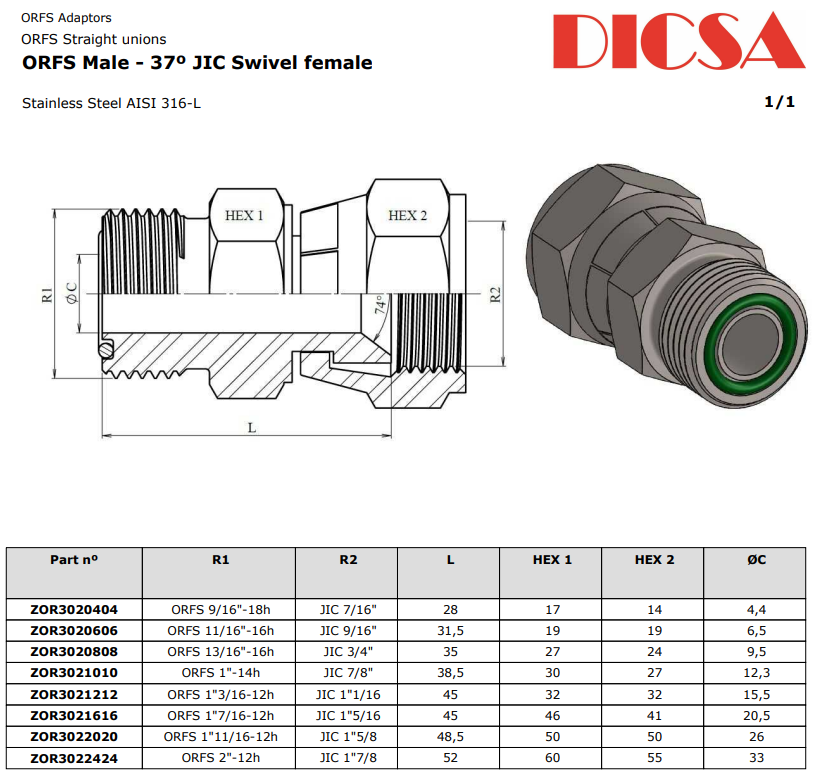 Reducci&oacute;n ORFS Macho - ORFS Hembra Giratoria - Tipo 4019** Para