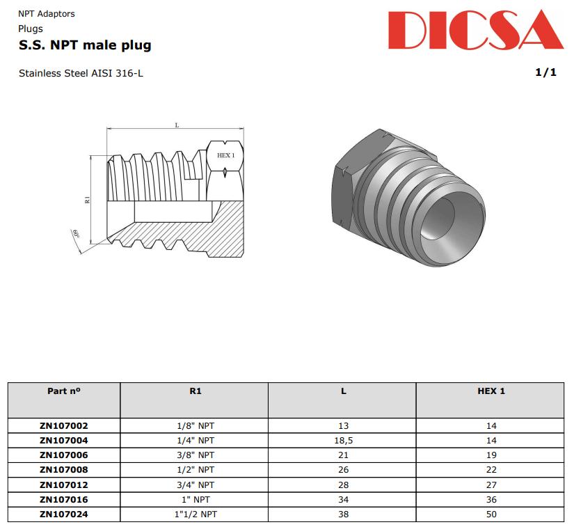 Ntp Plug NPT Male Plug Adaptor, PN| TTA Hydraulics