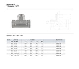 NPT Fixed Female Tee Piece Adaptor, FN-FN-FN-FIX